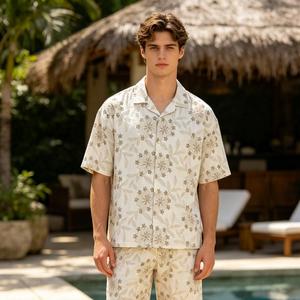 Camisa de punto para hombre, estilo europeo, muy vendida, bordada, fabricada por un fabricante de camisas para hombre, informal, de algodón, vintage, con estampado floral. - Product Image 1