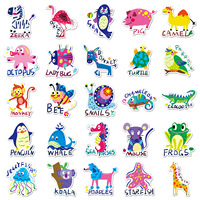 Pegatinas Originales de Animales de Dibujos Animados para Niños, Calcomanías Impermeables Educativas en Inglés para Álbumes de Recortes, Cuadernos y Laptops