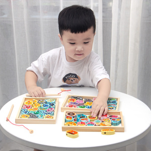 Boîte de jeu de perles en bois à enfiler, jeu de perles de pêche, jouet éducatif pour enfants, entraînement de la concentration, blocs de construction - Product Image 3
