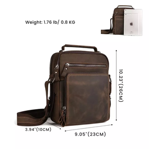 Bolso <span class=keywords><strong>Bandolera</strong></span> Pequeño de Diseño Casual <span class=keywords><strong>Vintage</strong></span> para <span class=keywords><strong>Hombre</strong></span>, de Cuero Crazy Horse, Hecho de Cuero Genuino - Product Image 5