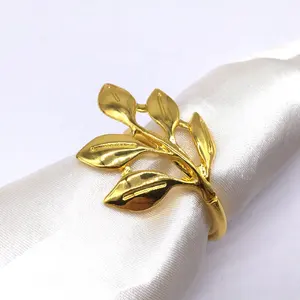 黄金餐巾环叶形金属餐巾环支架，用于酒店装饰