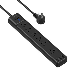 Bande d'alimentation à une rangée de protection contre la foudre <span class=keywords><strong>et</strong></span> les surtensions aux États-Unis avec prise à 6 positions <span class=keywords><strong>et</strong></span> 3 ports USB Prise domestique américaine - Product Image 2