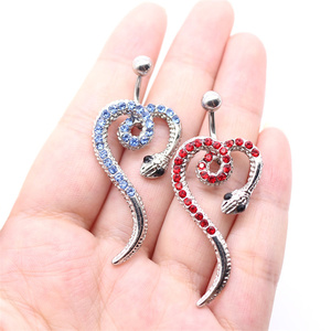 Anello da <span class=keywords><strong>ombelico</strong></span> elegante e alla moda da donna, in lega placcata argento, con ancora e serpente di cristallo, gioiello <span class=keywords><strong>piercing</strong></span> di tendenza - Product Image 3