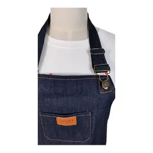 Custom Logo Denim Cotton Bib 2-Pocket Kitchen Chef Canvas Sleeveless Household Cleaning Apron Washable Custom Design