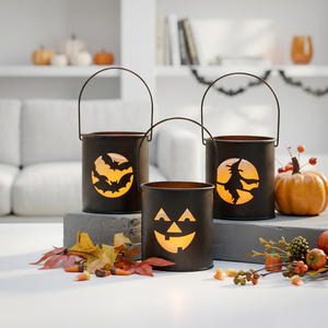 Décorations d'Halloween 2026 : Porte-bougie votif en métal en forme de seau, idéal pour la décoration et le rangement – Nouveauté très prisée - Product Image 1