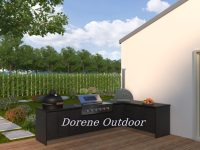 Barbecue au charbon de bois moderne pour extérieur, îlot de cuisson contemporain avec grille réglable en hauteur pour des grillades propres dans le jardin