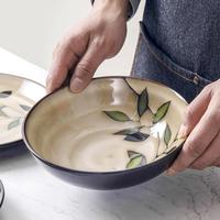 Ensemble de vaisselle en céramique et bambou peint à la main japonais, vente en gros, style vintage zen, assiettes et bols en porcelaine pour restaurant et maison