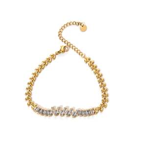 Fashion Chain <b>Bracelet</b> Gold Plated 316L Stainless Steel <b>Crystal</b> Inlay Adjustable Link Design - Product Image 1
