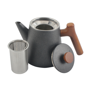 Minimalist Stainless Steel <b>Tea</b> Pot with Wooden Handle and Lid, <b>Infuser</b> Included, Easy Pour Spout - Product Image 6