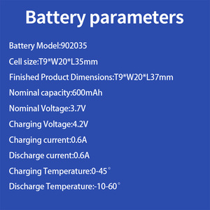 ก้อนแบตเตอรี่ลิเธียมโพลิเมอร์แบบชาร์จไฟได้902035 3.7V 600mAh สำหรับอุปกรณ์ทางการแพทย์จีพีเอสแบบสวมใส่อัจฉริยะ - Product Image 5