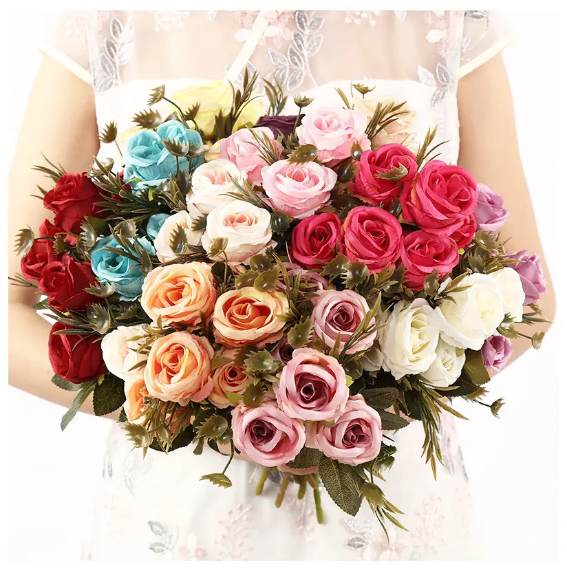 New arrival 6 heads artificial rose flower bouquet romantic decorative for home wedding flawers artificial flowers