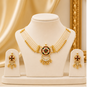Flower Pattern 22K Gold <b>Necklace</b> and Earring <b>Set</b> with Freshwater <b>Pearl</b> and Crystal Rhinestone for Women Wedding Jewelry - Product Image 5