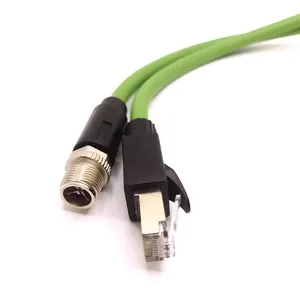 M12 Konektor RJ45 Sambungan Kabel M12, 8-Pin X-kode Pria Ke RJ45 Steker Konektor Dicetak dengan Panjang 2M