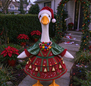 Winter Christmas Porch Goose Outfit Set Red Dress Print Polyester Material Light Candy Ornament Garden Lawn Decorative Costume - Product Image 5