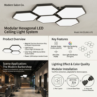 Plafonnier LED hexagonal moderne pour salon de coiffure, lampe suspendue en acrylique et aluminium