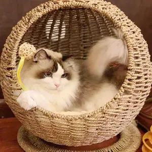 Wholesale Eco Friendly Warm Comfortable House Modern Cat Furniture Raised Hanging Rattan Cat Pet Beds