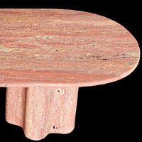Dougbuild 210cm 240cm Table personnalisée en marbre travertin rouge Table basse ovale en marbre Table de salle à manger avec dessus en marbre