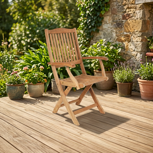 Chaise de salle à manger pliable en teck imperméable avec un design moderne et des pieds en bois durables - Meubles écologiques pour l'extérieur et les parcs - Product Image 2