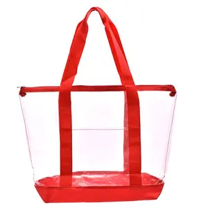 Bolsa feminina transparente, bolsa de mão e de ombro seguro para compras com fecho e zíper