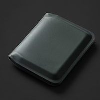 Portefeuille minimaliste en cuir véritable vert foncé, design fin avec fermeture à pression, plusieurs emplacements pour cartes, pour homme, usage quotidien
