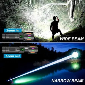 Aeternam 2000m có thể sạc lại trắng Laser huỳnh quang Dải Zoomable hiển thị điện LED Torch ánh sáng đèn lồng đèn Pin đèn pin