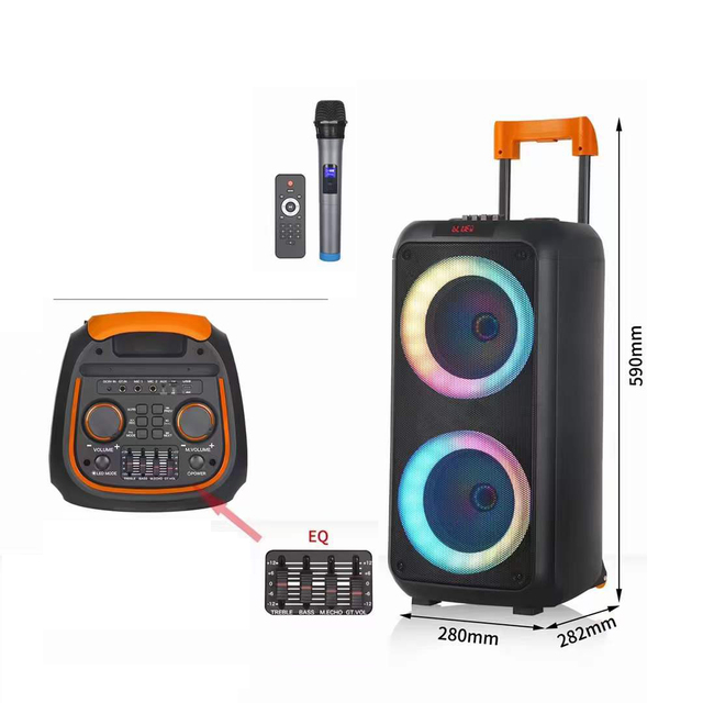 OEM DJ Party Trolley Outdoor BT Speaker Double 8 Inch Portable Wireless Supper Bass Party Subwoofer Karaoker Stereo Speaker
