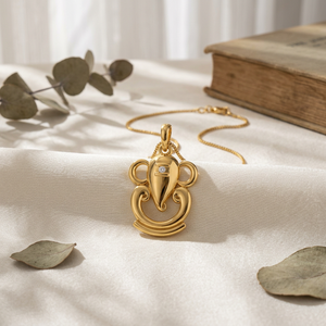 Collier pendentif Ganesha classique de luxe avec diamant naturel plaqué or pour article personnalisé certifié - Product Image 1