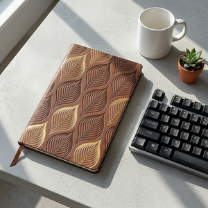 Cuaderno A5 de Cuero PU con Patrón de Hojas Doradas, 96 Hojas, Tapa Dura, Regalos y Uso de Oficina, Diario con Marcapáginas de Listón - Product Image 3