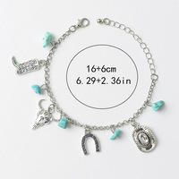 Western Style Cluster Charms Tête De Vache Cowboy Chapeau Botte Fer À Cheval Turquoise Pendentif Collier Bracelet Idée