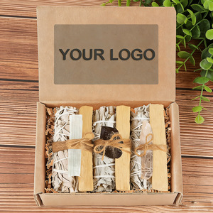 Ensemble cadeau de bâtonnets de sauge blanche CELION avec logo personnalisé, Palo Santo + kit de cristaux avec guide de purification énergétique - Product Image 4