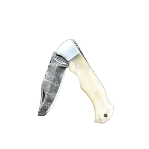 Best Quality SIZZCO Damascus Folding <b>Knife</b> <b>Bone</b> <b>Handle</b> Customized OEM Logo 3-Year Warranty Clip Point Blade-Camping Gift for Men - Product Image 1