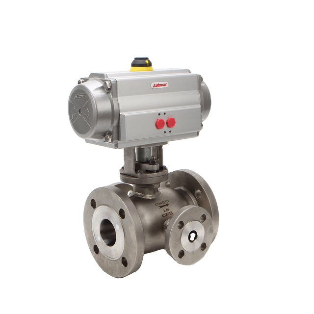 High Quality Pneumatic Actuator 4 Way Flanged Ball valve SS304 Four way Flange Connected
