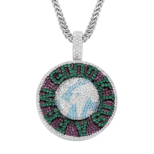 Hip Hop Necklace Jewelry 18K Gold Plated Rotatable Earth Pendant Full Diamond Iced Out Zircon Pendant Necklace For Men