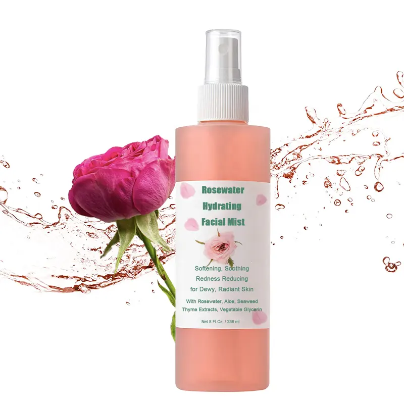 Rosewater hidratante para hidratação facial, tonificador facial, hidratante, refrescante, que reduz a pele, radiante, com aloe algas marinhas