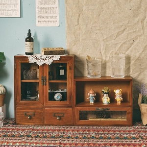 Brown Wooden Storage <strong>Cabinet</strong> Countertop <strong>Apothecary</strong> Display Cupboard Living Boxes With 2 Acrylic Door Drawers - Product Image 5