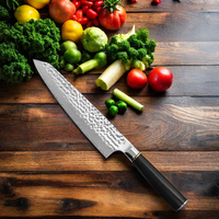 Couteau de Chef de Cuisine en Acier Damas Forgé de 8 Pouces, Lame en Acier VG10 de Haute Qualité avec Manche en Ébène et G10 pour Couper les Légumes et Utilisation en Camping