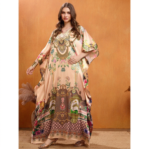 Wholesale Adults Lightweight Eid Designer Turkish Style <b>Kaftan</b> Kurta <b>Women</b> Polyester Handmade Batwing Sleeves V Neck Midi - Product Image 1