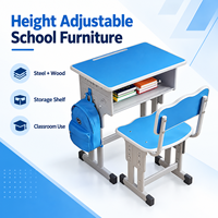 Ensemble de bureau et chaise d'école réglables OEM, mobilier de classe en acier et bois, taille et couleur personnalisées pour projets éducatifs