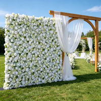 Backdrop Dinding Bunga Putih untuk Pernikahan di Luar Ruangan, Panel Bunga Sutra yang Dapat Digulung dengan Tanaman Hijau untuk Upacara & Fotografi di Taman