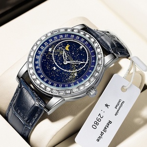 Montres de luxe à quartz pour hommes en gros, étanches, avec mouvement à quartz ciel étoilé et aiguilles caractéristiques phase de lune - Product Image 4
