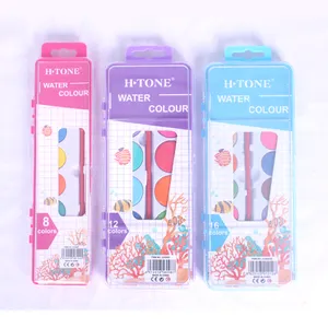 hot selling 8/12/16 colors solid water color cake kids watercolor paint set with brush pen non toxic oem art watercolor