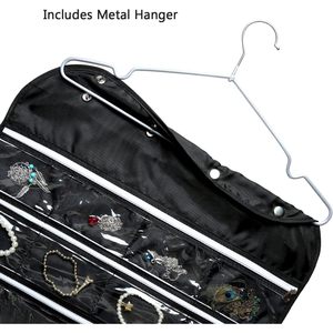 Organisateur de bijoux suspendu, 56 poches à fermeture éclair, noir, pour le rangement des boucles d'oreilles et des bagues, pour femmes et filles, en tissu Oxford - Product Image 4