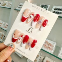 Faux ongles faits à la main en acrylique de Noël, 10 pièces, œil de chat rouge, père noël, flocon de neige, vente en gros
