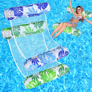 Chaise longue gonflable pour piscine, motif feuille bleue, PVC, hamac aquatique pour adulte, radeau flottant, flotteur de bain - Product Image 5
