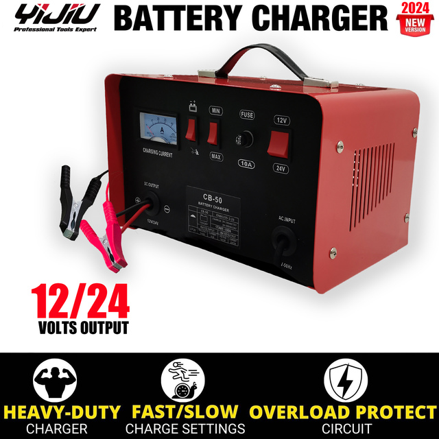 YIJIU CB-50 Iron Car Battery Charger 220V 720W 45A 12-24V AC/DC Ports QC4.0 20-300Ah Portable Small Size From China