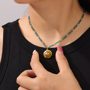 Mặc một cá nhân đá tự nhiên Handmade Đính cườm thiết kế để cảm thấy các đồ trang sức titan thép kết cấu mặt dây chuyền tính khí Vòng cổ - Product Image 6