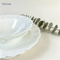 Vaisselle en verre opale classique, durable, réutilisable et éco-responsable, avec bord coupé, résistante à la chaleur, assiettes et bols à soupe portables, vente en gros