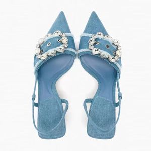 <span class=keywords><strong>Sandali</strong></span> <span class=keywords><strong>con</strong></span> rivetto a punta stile di moda <span class=keywords><strong>blu</strong></span> <span class=keywords><strong>Navy</strong></span> <span class=keywords><strong>con</strong></span> fibbia a punta in Denim da donna sandalo <span class=keywords><strong>con</strong></span> tacchi alti - Product Image 2