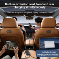 Cargador de Coche con Encendedor de Cigarrillos de 5 Puertos PD65W, Cable Tipo-C Retráctil Integrado, Pantalla Digital de Voltaje, Indicador LED de 12-24V