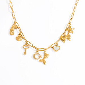 Collar de Acero Inoxidable con Colgante de Corazón y Luna, Cadena para Clavícula, Estilo Vacacional, Joyería que Conserva el Color - Product Image 5